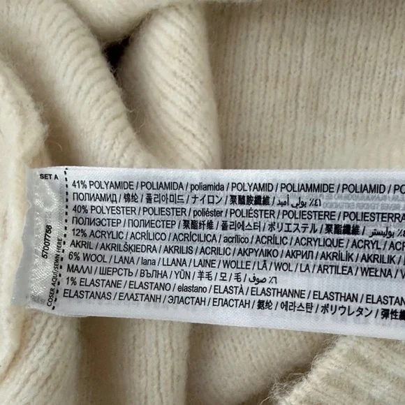 B25 MNG Mango Women Large Cream and Navy Striped V-Neck Sweater Comfy Preppy - Picture 6 of 6